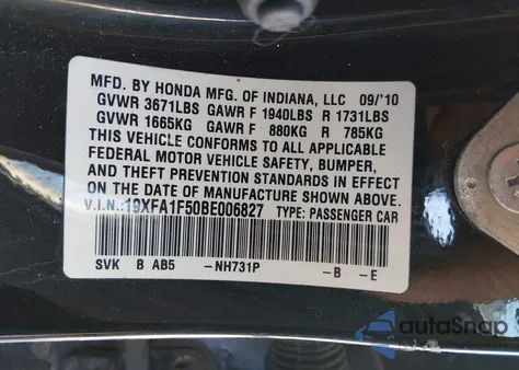2011 Honda Civic Lx from USA, damaged, VIN 19XFA1F50BE006827